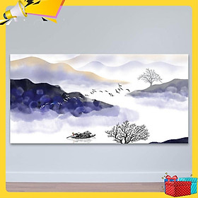 Tranh phong cảnh khổ lớn “Sương tím phủ mờ ” | Tranh sơn thủy W3506