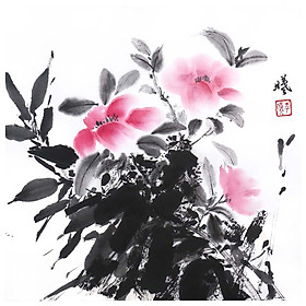 Tooarts Shadow of Leaves Chinese Flower Painting Wall Art Artist Hand-Painted Chinese Brush Painting Traditional