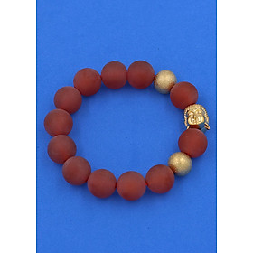 Chuỗi đeo tay Thạch Anh Đỏ Mờ size 14 ly - Vòng tay Phật A Di Đà inox vàng VTAOMNLVHB14 - hợp mệnh Hỏa, mệnh Thổ - Vòng đeo tay size lớn