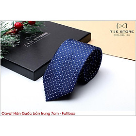 Cà Vạt Nam Bản Trung 7Cm xanh chấm trắng - Cavat Hàn Quốc Cao Cấp Full box