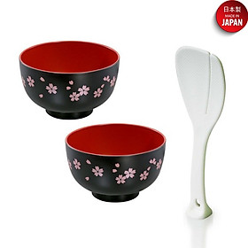 Mua Combo bát nhựa tròn họa tiết hoa anh đào 390ml + Muôi xới cơm chống dính - nội địa Nhật Bản