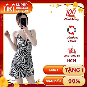 Váy ngủ nữ, váy lụa 2 dây lụa mềm cao cấp VILADY - V130 họa tiết VẰN gợi cảm, quý phái, chất liệu lụa Pháp (lụa latin)