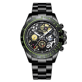 TEVISE Mens Watch Luxury Automatic Mechanical Watch Luminous Hands Big Hollow Dial 3ATM Waterproof Full Steel Fashion
