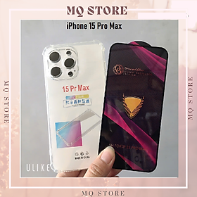 Ốp lưng và cường lực cho iPhone 15 Pro Max - Loại trong suốt chống sốc 4 góc ( hàng chính hãng)
