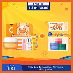 Kem dưỡng trắng da làm mờ đốm nâu LANEIGE Radian-C 50ml + Bộ sản phẩm dưỡng da kèm túi đựng mỹ phẩm LANEIGE