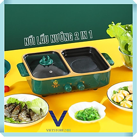 Nồi Lẩu Nướng 2 Ngăn 2 In 1 Đa Năng Mini Bếp Nướng Điện