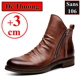 Giày nam cao cổ khóa kéo Sans106 da bò thật bigsize lớn 48 47 46 45 44 43 giầy boot tăng chiều cao bốt độn đế 6cm