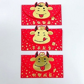 Set 3 bao lì xì con trâu 3D cute nhũ vàng (Mẫu 3), dùng để đựng thiệp chúc, tiền lì xì, mừng tuổi dễ thương và ý nghĩa - TMT Collection.com - SP005141