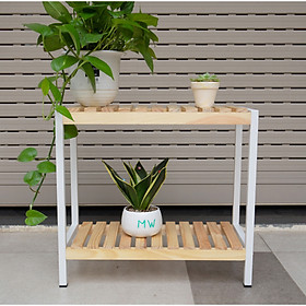 KỆ ĐỰNG GIÀY GỖ KHUNG SẮT TẦNG HÀN QUỐC MÀU GỖ TỰ NHIÊN - IRON BENCH 2F WHITE NATURAL SIZE 500