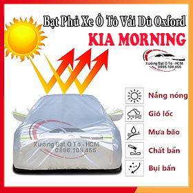 Bạt Phủ Ô Tô Vải Dù Oxford, Tráng Nhôm Cao Cấp, Áo Trùm Bảo Vệ Xe KIA MORNING, Bạc Phủ Trùm Chống Nóng Chống Mưa, Chống Xước Xe, Bạt Của Xưởng Được May Theo Kích Cỡ Xe, Cam Kết Vừa Xe, Bền Và Đẹp Tới 2 Năm