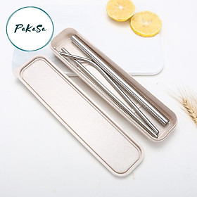 Bộ 5 Món Ống Hút Inox Và Bàn Chải Có Hộp Đựng Xịn Xò - PaKaSa (Giao màu ngẫu nhiên)