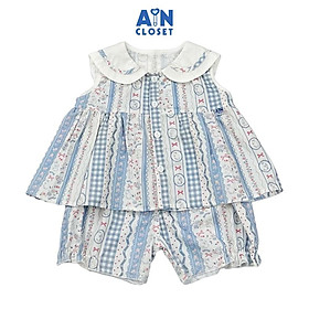 Bộ quần áo Ngắn bé gái họa tiết Kẻ Thỏ Xanh Cotton - AICDBGLHBDZI - AIN Closet