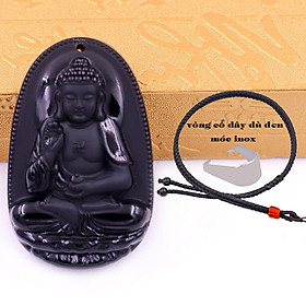 Mặt Phật A di đà đá thạch anh đen kèm vòng cổ dây dù đen + móc inox trắng, mặt dây chuyền Phật bản mệnh, vòng cổ mặt Phật