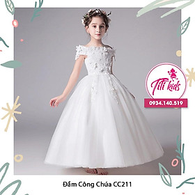 Váy Đầm Công Chúa Bé Gái Cao Cấp Trắng Trễ Vai CC211