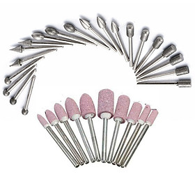 Combo Bộ 30 mũi chạm, khắc, mài đá ngọc và mũi đá chân cán 3 li (20 mũi mài kim cương 3x6mm và 10 mũi đá từ 4mm đến 10mm)