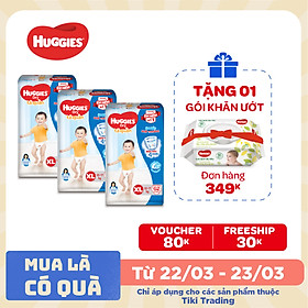 Combo 3 Gói Tã Quần Huggies Dry Gói Cực Đại XL62 (62 Miếng) - Bao Bì Mới