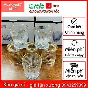 Set 6 Ly thủy tinh uống rượu Tây pha lê viền nhũ vàng cao cấp, cốc uống rượu whisky