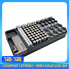 Hộp Trữ Pin Kiểm Tra Được Trạng Thái Pin Dành Cho Pin AAA, AA, 9V, C, D Và Pin Nút - Đen