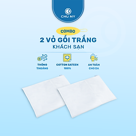 Combo 2 Vỏ gối khách sạn 5 sao màu trắng trơn - Mát mẻ mịn màng - Vỏ gối Cotton Sateen thiên nhiên 100