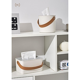 Hộp đựng giấy Decor | Hộp nhựa Trắng ABS Quai Da Tròn - Chữ Nhật 2022