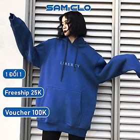 Áo khoác nỉ SAM CLO nam nữ hoodie chui có mũ tay dài thu đông freesize dáng unisex in chữ TRẮNG LIBERTY