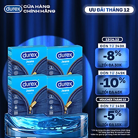 Bộ 4 hộp bao cao su Durex Jeans cơ bản (52.5mm, 3 bao/hộp)
