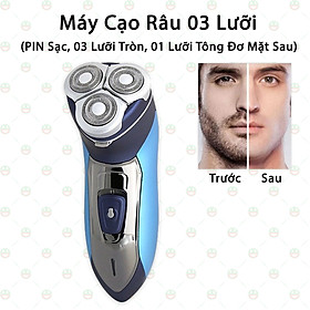 (Láng Sạch) Máy Cạo Râu KhoNCC Hàng Chính Hãng - 03 Lưỡi Tròn Chống Nước Cao Cấp Có Tông Đơ - Dùng Pin Sạc - KPD-KM7390-5283 (Xanh phối Bạc)