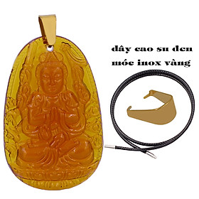 Mặt Phật Thiên thủ thiên nhãn pha lê trà 3.6 cm kèm móc và vòng cổ dây cao su đen, Mặt Phật bản mệnh, Quan âm nghìn tay nghìn mắt
