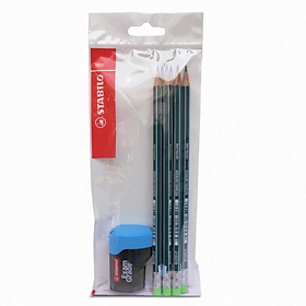 Combo bút chì gỗ STABILO Pencil 2160 HB (có gôm) - Bộ 6 bút chì màu vàng + Chuốt chì PS4538 (PC2160Y-C6S)