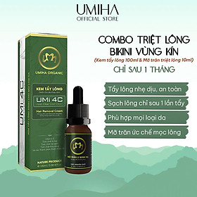 Combo tẩy triệt lông Bikini vĩnh viễn UMIHA ORGANIC tại nhà | Mỡ trăn triệt lông vĩnh viễn U Minh Hạ (10ml) & Kem tẩy lông Umi 4C (100ml) an toàn cho da nhạy cảm