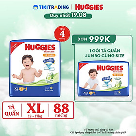 Tã/bỉm quần Huggies Skin Care Mega Jumbo XL84+4 miếng với tràm trà dịu da