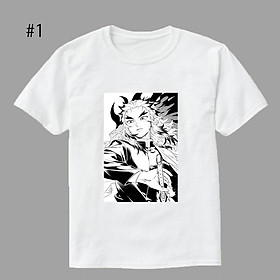 Áo thun in hình Anime Kimetsu No Yaiba mẫu áo in nhân vật Rengoku trắng