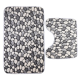 2pcs Polyester Fiber Non Slip Toilet Bathmats Carpet Contour Mat Combo