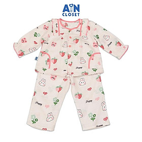 Bộ quần áo Dài bé gái hoạ tiết Gấu Thỏ Hồng Xô sợi tre - AICDBGGVHKOH - AIN Closet