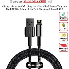 Cáp sạc nhanh siêu bền dùng cho iPhone/iPad Baseus Tungsten Gold (USB to IP, 2.4A Fast Charging & Data Cable)- Hàng chính hãng