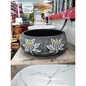 CHẬU LAVABO GỐM SỨ ĐẶT BÀN HÌNH TRÒN HỌA TIẾT HOA VĂN