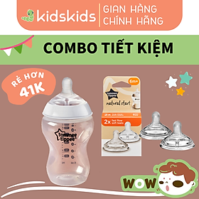 COMBO Bình Sữa Ty Siêu Mềm Tự Nhiên Tommee Tippee Closer To Nature 340ml & Núm Ty Silicon Siêu Mềm Tự Nhiên