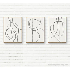 Tranh treo tường | Bộ 3 bức Line Art, Black & White Abstract Line Art