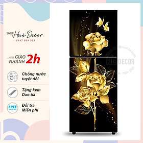 Decal Dán Tủ Lạnh - Máy Giặt 3D Siêu Đẹp Hoa Hồng Vàng Bề Mặt Tráng Bóng Namilate Chống Nước, Nấm Mốc Tuyệt Đối,Phù Hợp Với Mọi Không Gian