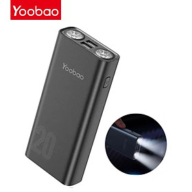 (Hãng chính hãng) Pin sạc dự phòng Yoobao L20 công suất 20000mAh, tích hợp đèn, sạc nhanh, Trợ thủ đắc lực của điện thoại bạn cho các chuyến du lịch, dã ngoại, đi cafe, dân văn phòng,....