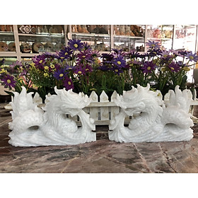 Mua Cặp Rồng nằm phong thủy đá cẩm thạch trắng - Dài 20 cm