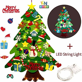Cây thông Noel vải dạ dán tường 32 chi tiết trang trí Giáng sinh, tặng kèm dây đèn nhấp nháy