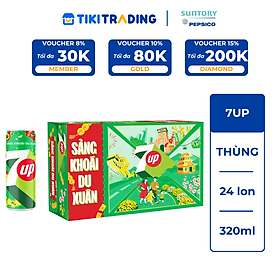 Thùng 24 Lon Nước Ngọt Có Gaz 7Up lon xanh (320ml/lon)