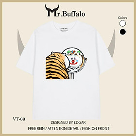 Áo thun tay lỡ Hổ béo ngây thơ và rồng cute Mr.Buffalo - VT09 - Trắng