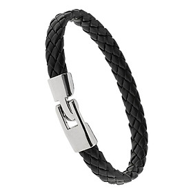 Braided Black Leather Mens Bracelet 5mm 9mm with Locking Stainless Steel Clasp