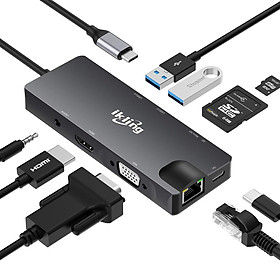 Hình ảnh Cổng Chuyển HyperDrive Hub USB Type C 9 Cổng Ikling Ethernet SD Mircro SD VGA UHD HDMI Audio USB3.0 Cho Macbook SamSung - Hàng chính hãng