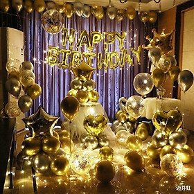 Bộ bóng chữ happy birthday kèm đèn, bóng tròn, tim sao