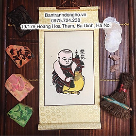 Mua Vinh Hoa - Em bé ôm gà - Tranh Đông Hồ Biểu Lụa