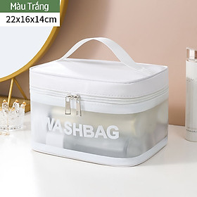 Túi đựng mỹ phẩm mini du lịch đa năng Wash.Bag trong suốt chất liệu da PU nhiều màu có khóa kéo tiện lợi