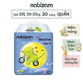 Tã/Bỉm Quần Nabizam Ultra Thin Nội Địa Hàn Siêu Mỏng Nhẹ, Rãnh Chống Tràn Size 3XL20 Cho Bé Từ 20-25kg,20 Mếng/Bịch